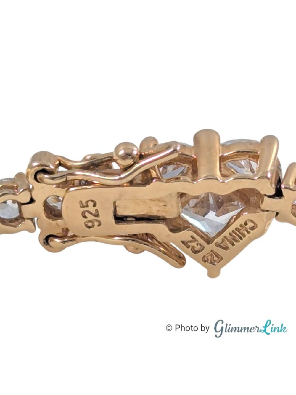 Ross Simons Heart Clasp CZ Tennis Bracelet Gold Plated Sterling 7" - Picture 7 of 14